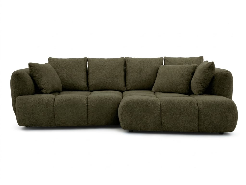 Aude - Canapé d'angle convertible 3 places tissu bouclette vert assise coulissante électrique - Vue supplémentaire 1