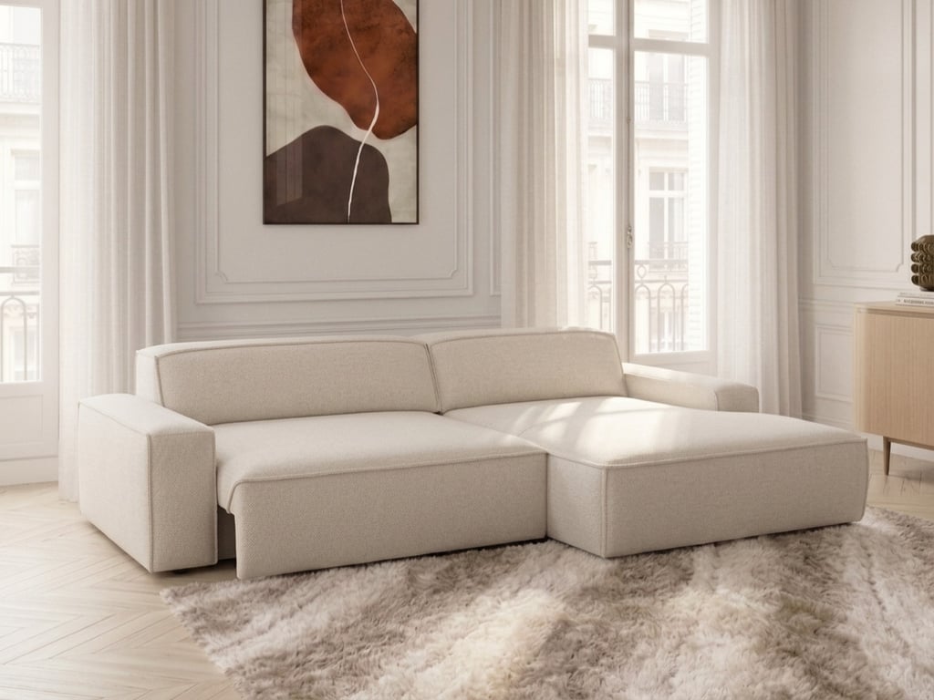 Abel - Canapé d'angle convertible 3 places avance recule électrique tissu chiné beige - Vue supplémentaire 3