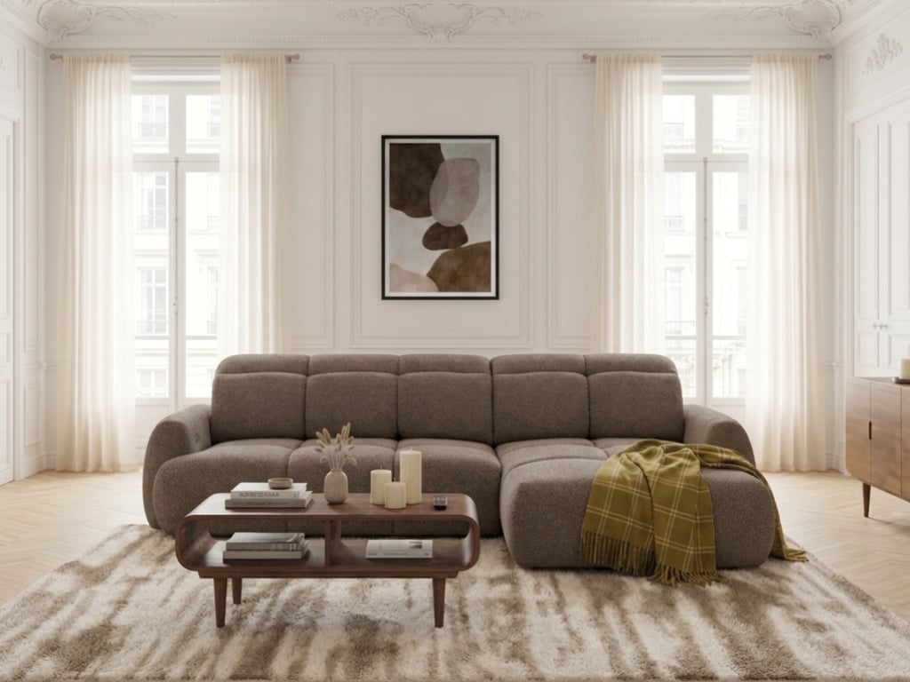 Ruby - Canapé d'angle convertible 3 places avance recule électrique tissu chenille marron - Vue supplémentaire 2