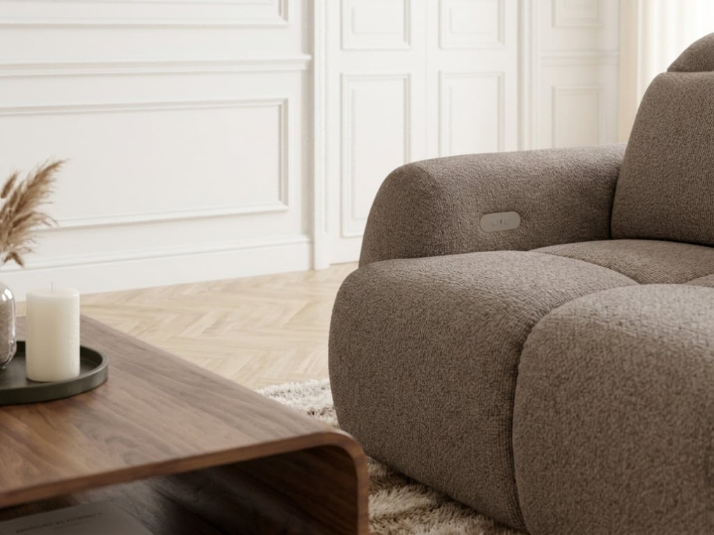 Ruby - Canapé d'angle convertible 3 places avance recule électrique tissu chenille marron - Vue supplémentaire 3