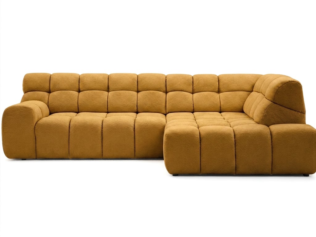 Andre - Canapé d'angle convertible 3 places l avance recule électrique tissu texturé jaune - Vue supplémentaire 1
