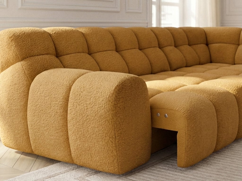 Andre - Canapé d'angle convertible 3 places l avance recule électrique tissu texturé jaune - Vue supplémentaire 3