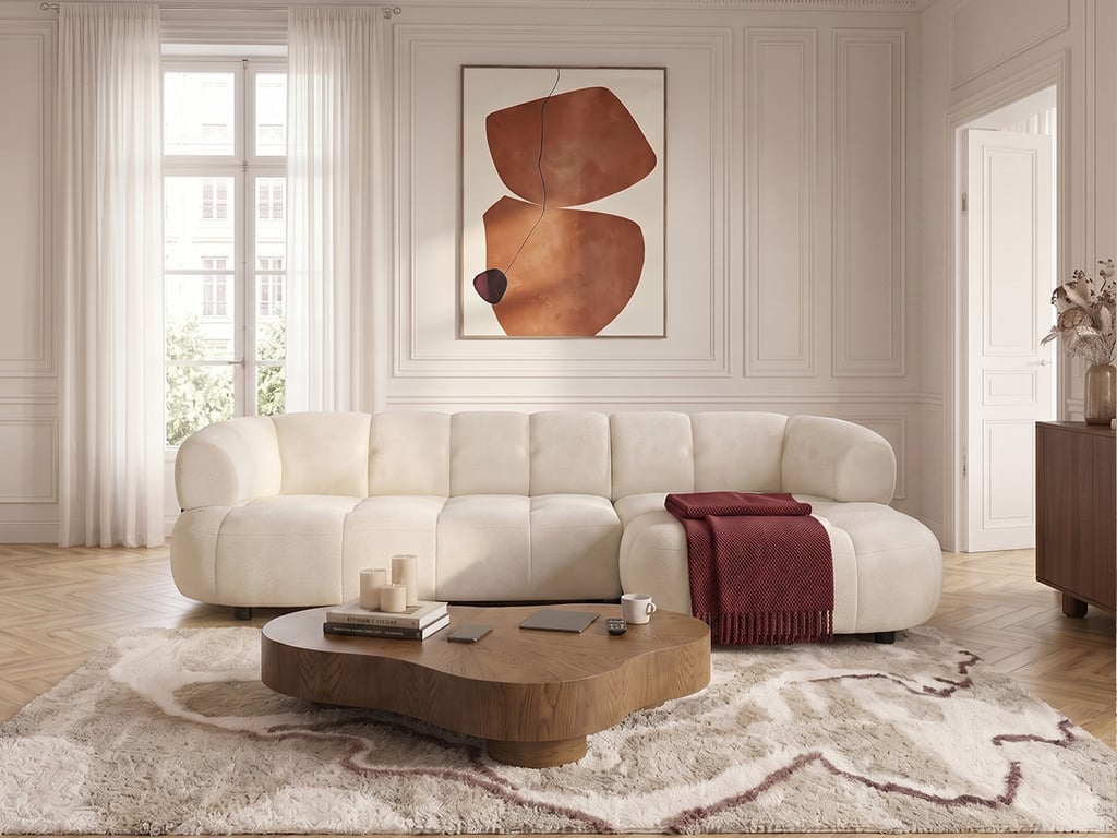 Lovely - Canapé d'angle convertible 3 places avance recule électrique tissu lisse beige - Vue supplémentaire 2