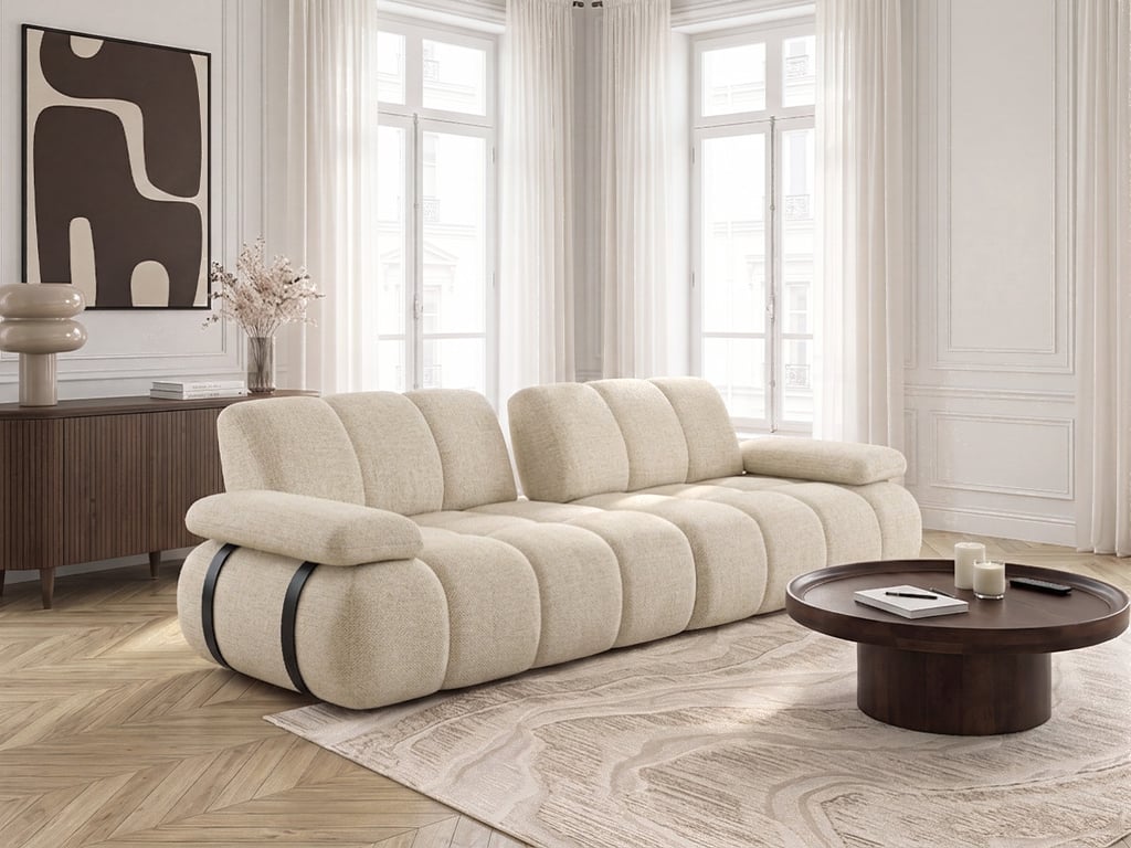 Rivoli - Canapé 4 places tissu chiné beige dossier avance-recule - Vue supplémentaire 3
