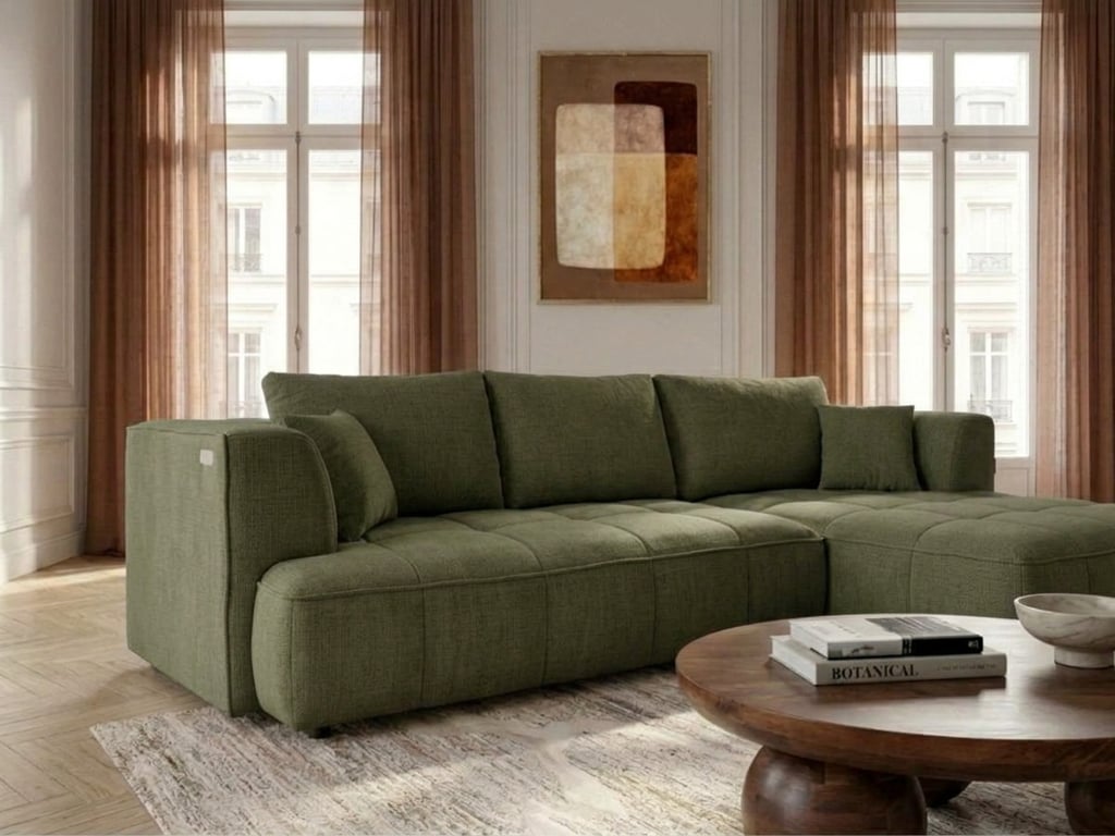 Clovis - Canapé d'angle convertible 3 places tissu vert assise coulissante électrique - Vue supplémentaire 3