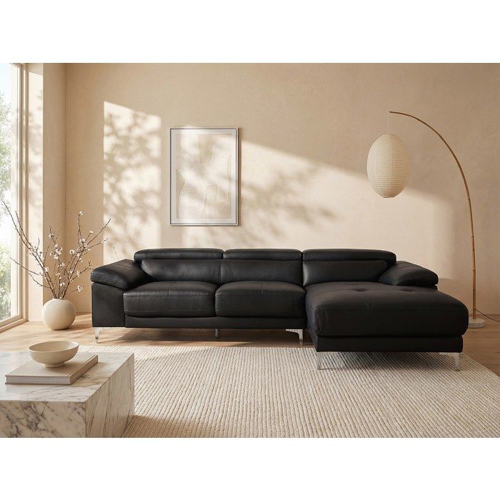 Canapé d'angle en cuir SOLANGE - Noir - Angle droit - 2 places - Contemporain - Design