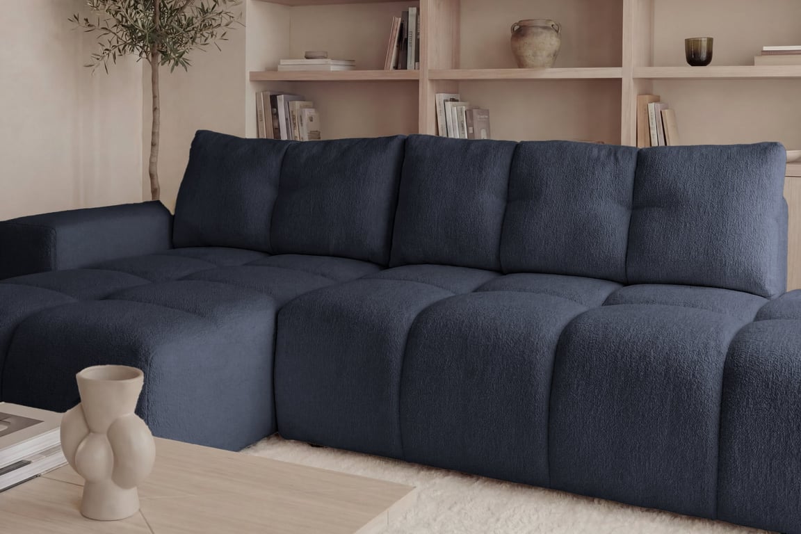 Constance - Canapé d'angle convertible 4 places chenille bleu - Vue supplémentaire 2
