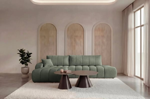 Celeste - Canapé d'angle convertible 3 places tissu bouclette vert