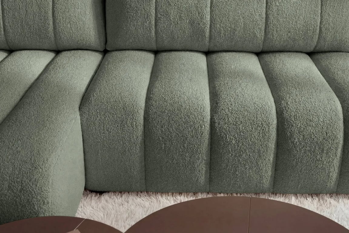 Celeste - Canapé d'angle convertible 3 places tissu bouclette vert - Vue supplémentaire 2