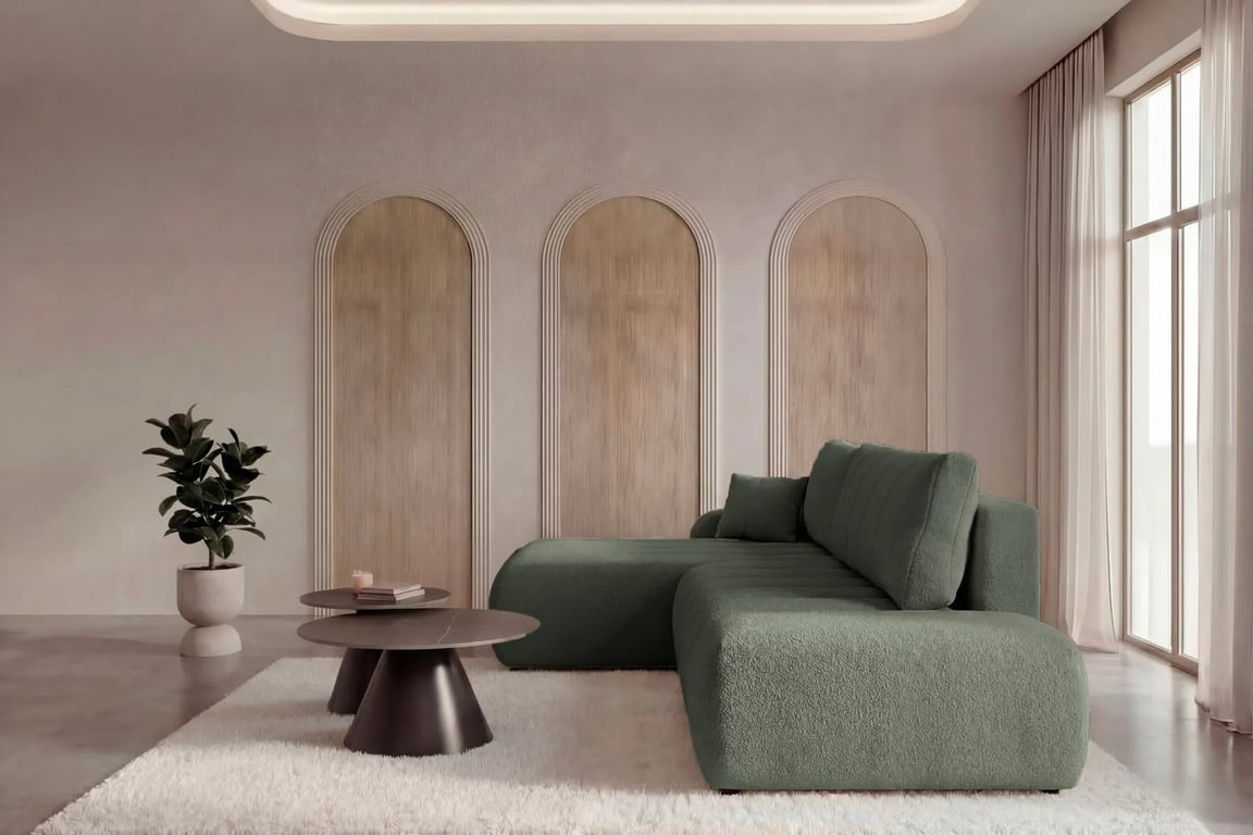 Celeste - Canapé d'angle convertible 3 places tissu bouclette vert - Vue supplémentaire 3