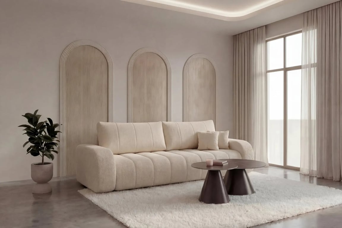 Produit similaire: Celeste - Canapé convertible 3 places tissu bouclette beige