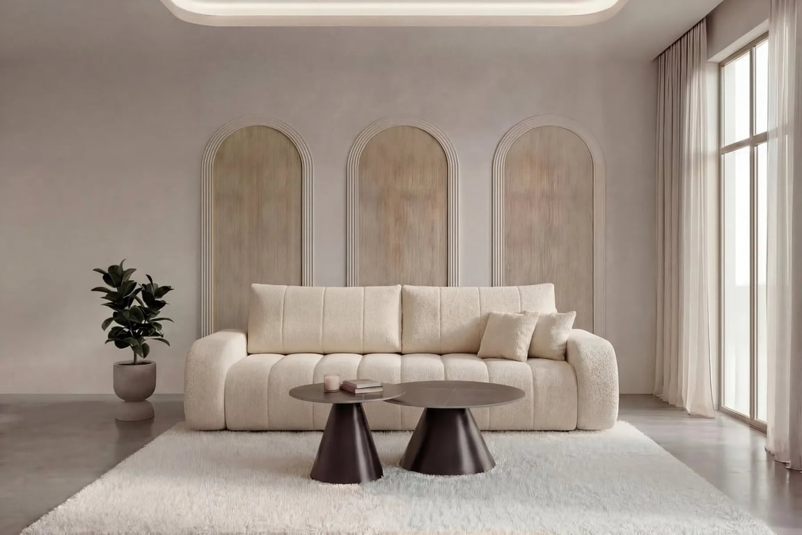Celeste - Canapé convertible 3 places tissu bouclette beige - Vue supplémentaire 1