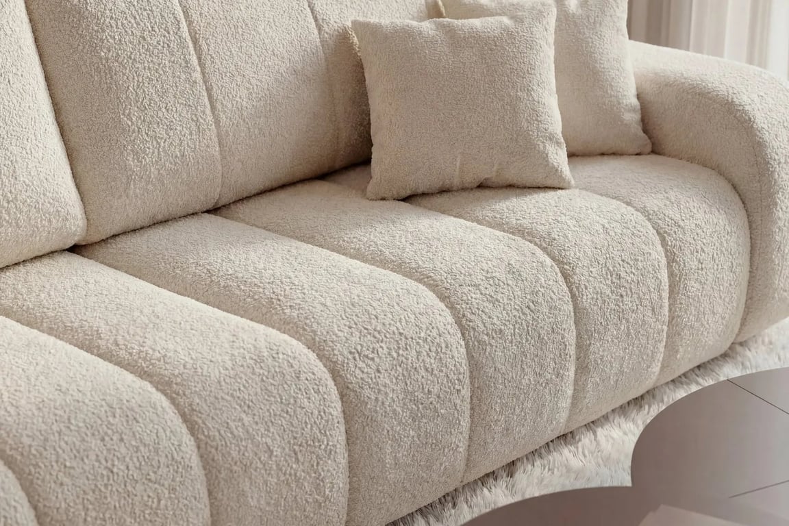 Celeste - Canapé convertible 3 places tissu bouclette beige - Vue supplémentaire 2