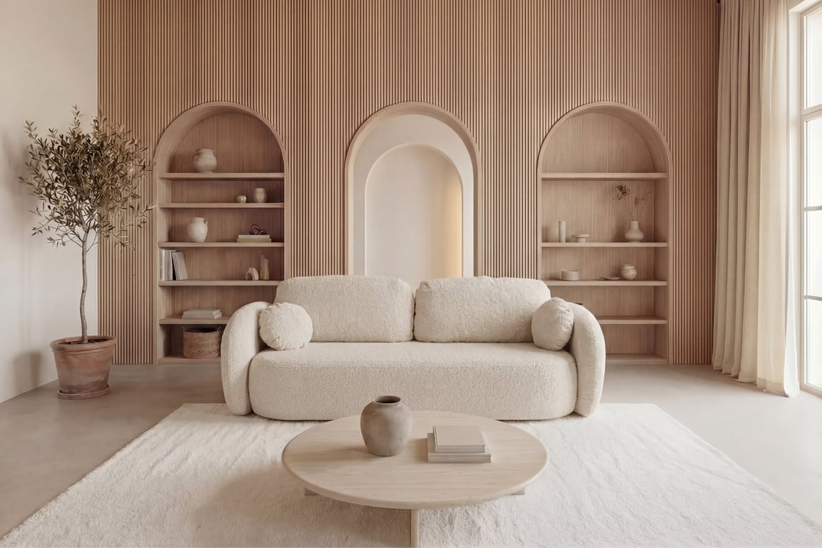 Santiago - Canapé convertible 3 places tissu bouclette beige - Vue supplémentaire 1