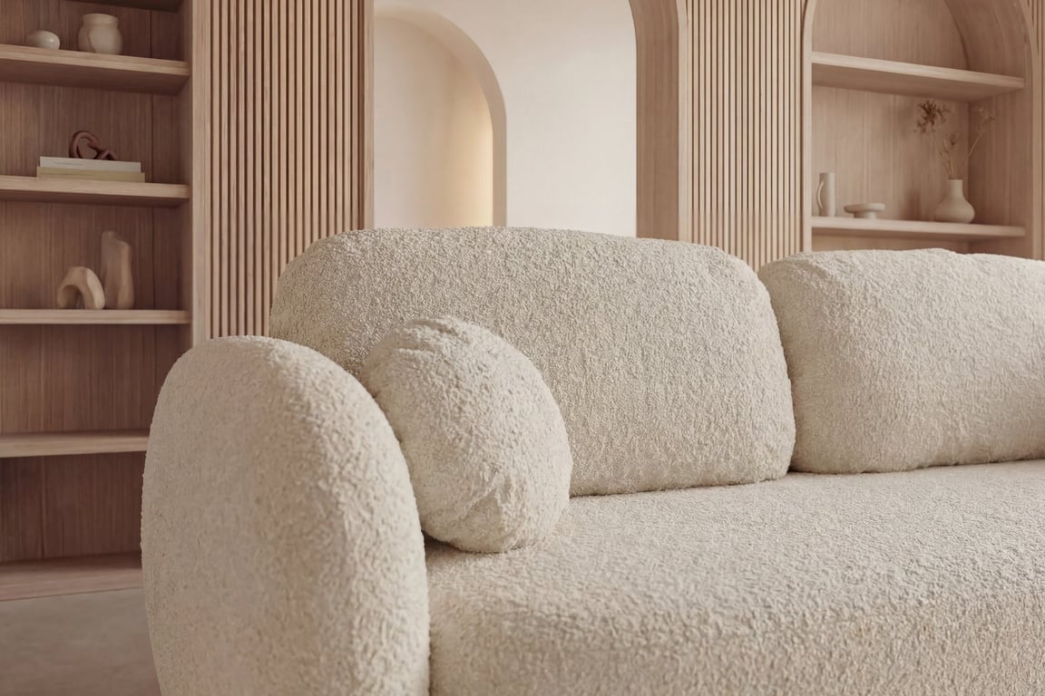 Santiago - Canapé convertible 3 places tissu bouclette beige - Vue supplémentaire 2