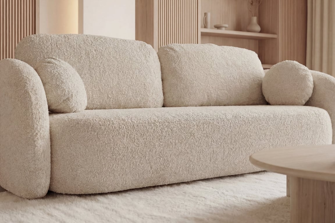 Santiago - Canapé convertible 3 places tissu bouclette beige - Vue supplémentaire 3