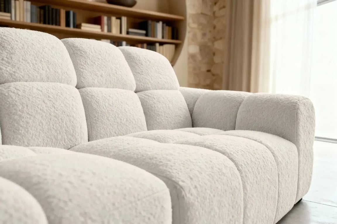 Alexia - Canapé d'angle fixe 4 places tissu bouclette beige - Vue supplémentaire 2