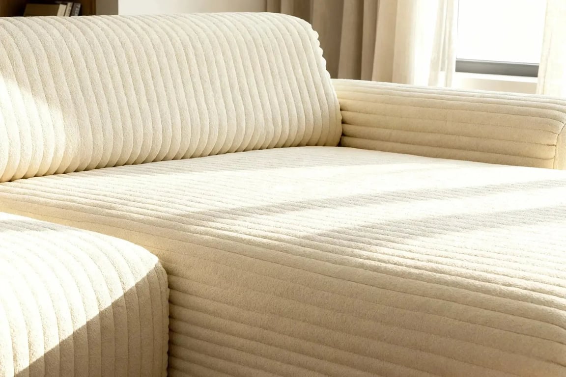 Mila - Canapé d'angle fixe 3 places velours côtelé beige - Vue supplémentaire 3