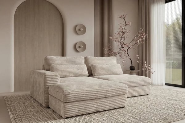 Agathe - Canapé d'angle convertible 3 places velours côtelé beige