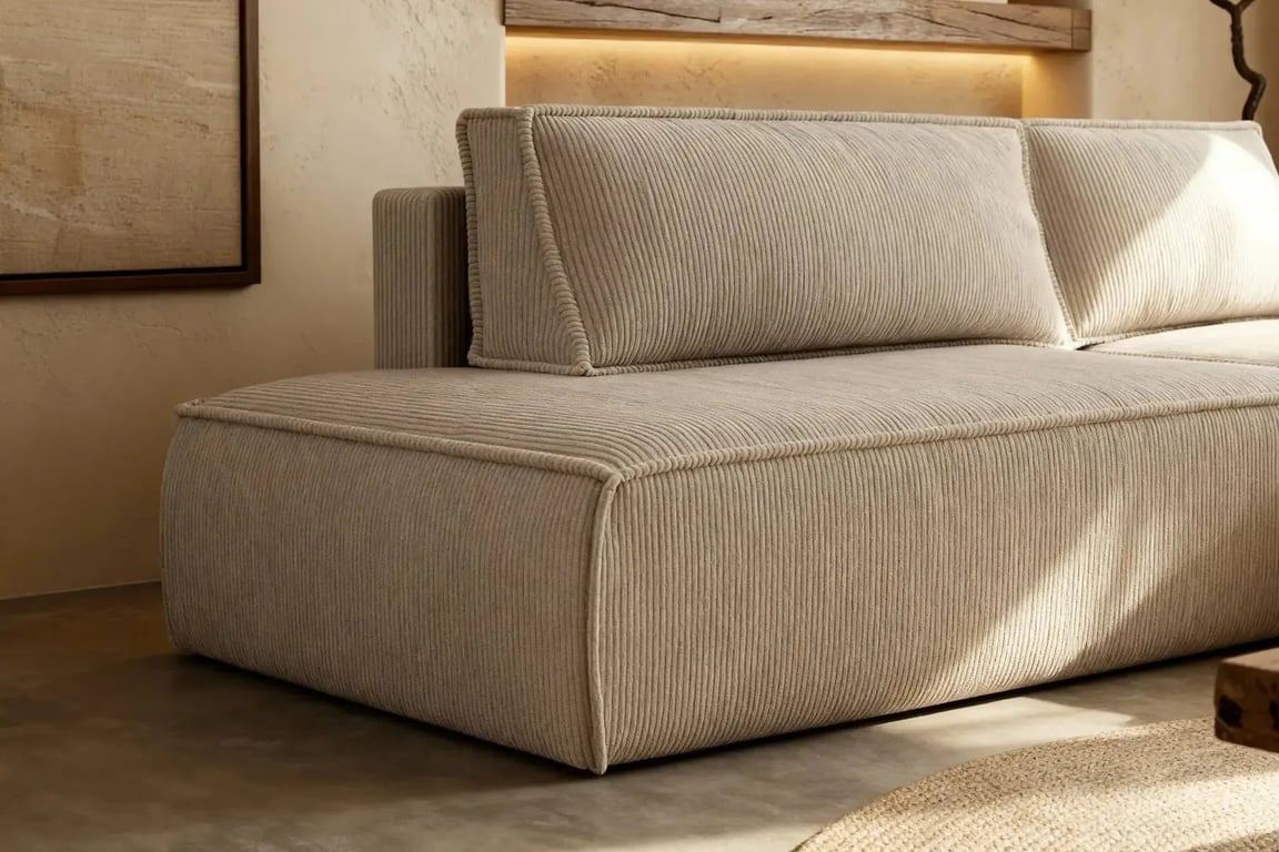 Jade - Canapé d'angle convertible 4 places velours côtelé beige - Vue supplémentaire 1