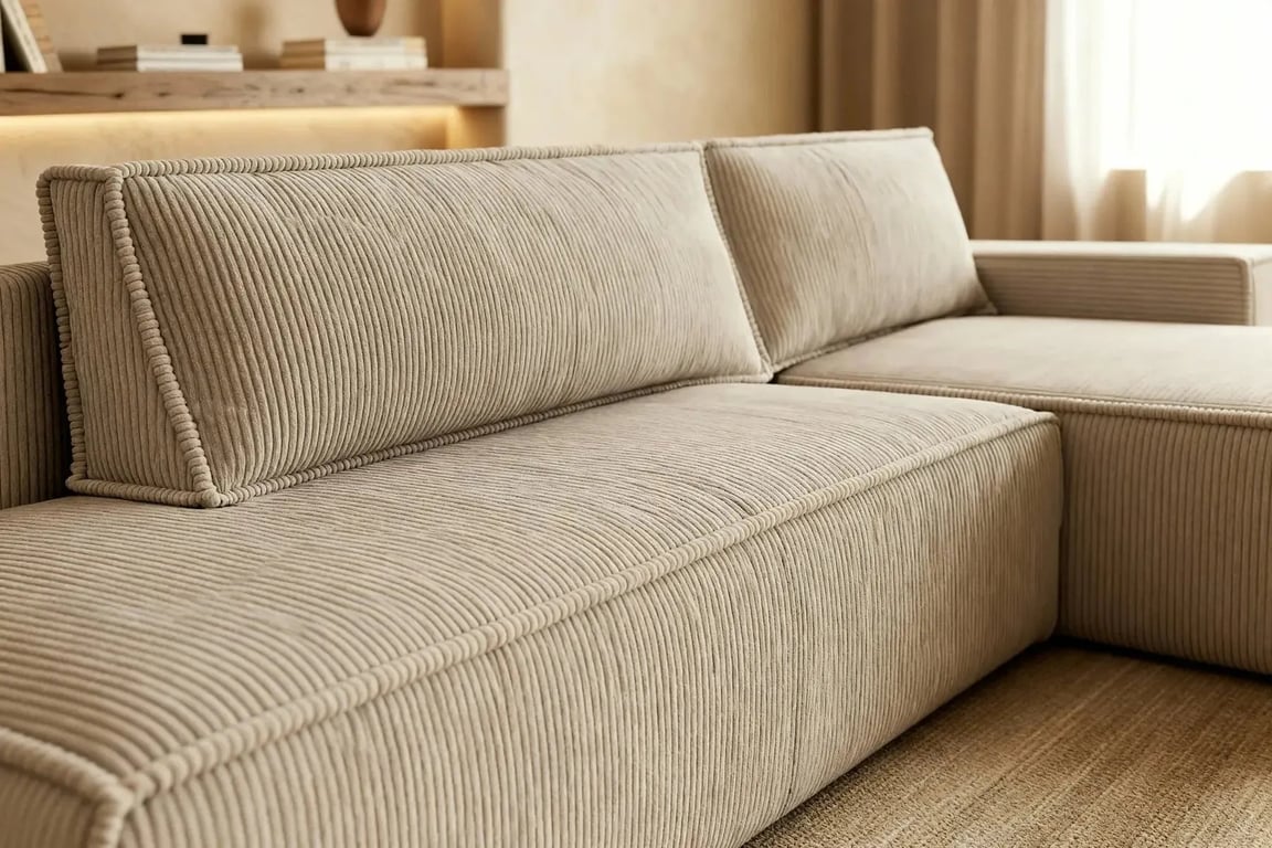 Jade - Canapé d'angle convertible 4 places velours côtelé beige - Vue supplémentaire 2