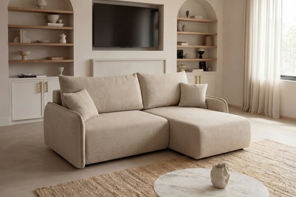Sacha - Canapé d'angle convertible 3 places tissu chiné beige