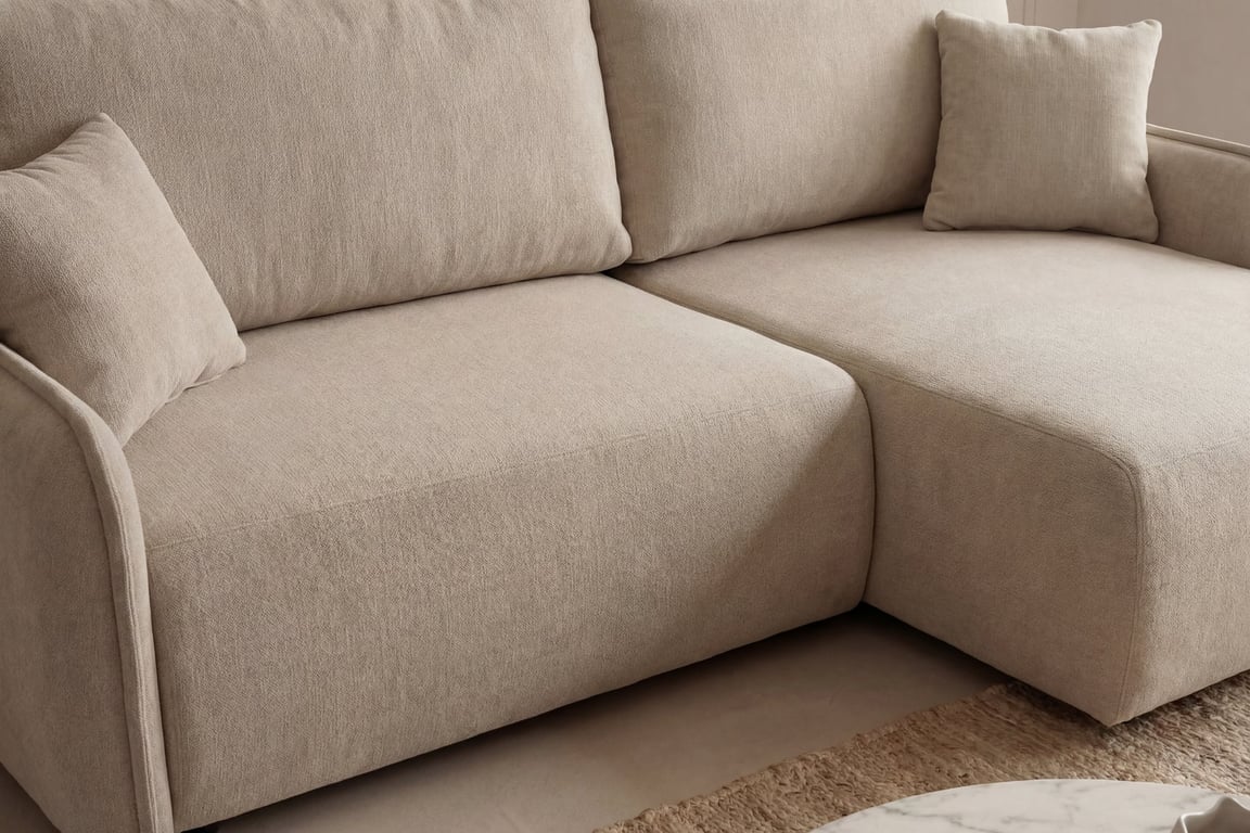 Sacha - Canapé d'angle convertible 3 places tissu chiné beige - Vue supplémentaire 3