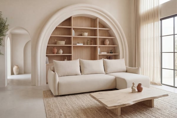 Oceane - Canapé d'angle convertible 3 places tissu beige