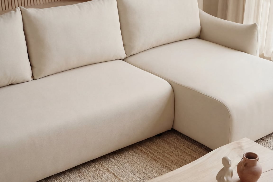 Oceane - Canapé d'angle convertible 3 places tissu beige - Vue supplémentaire 2