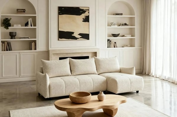 Celine - Canapé d'angle convertible 4 places chenille beige