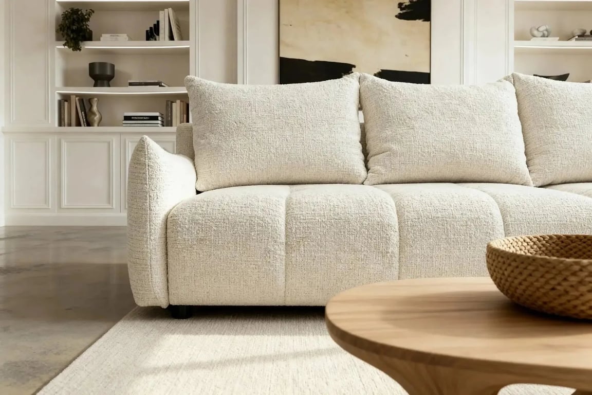 Celine - Canapé d'angle convertible 4 places chenille beige - Vue supplémentaire 2