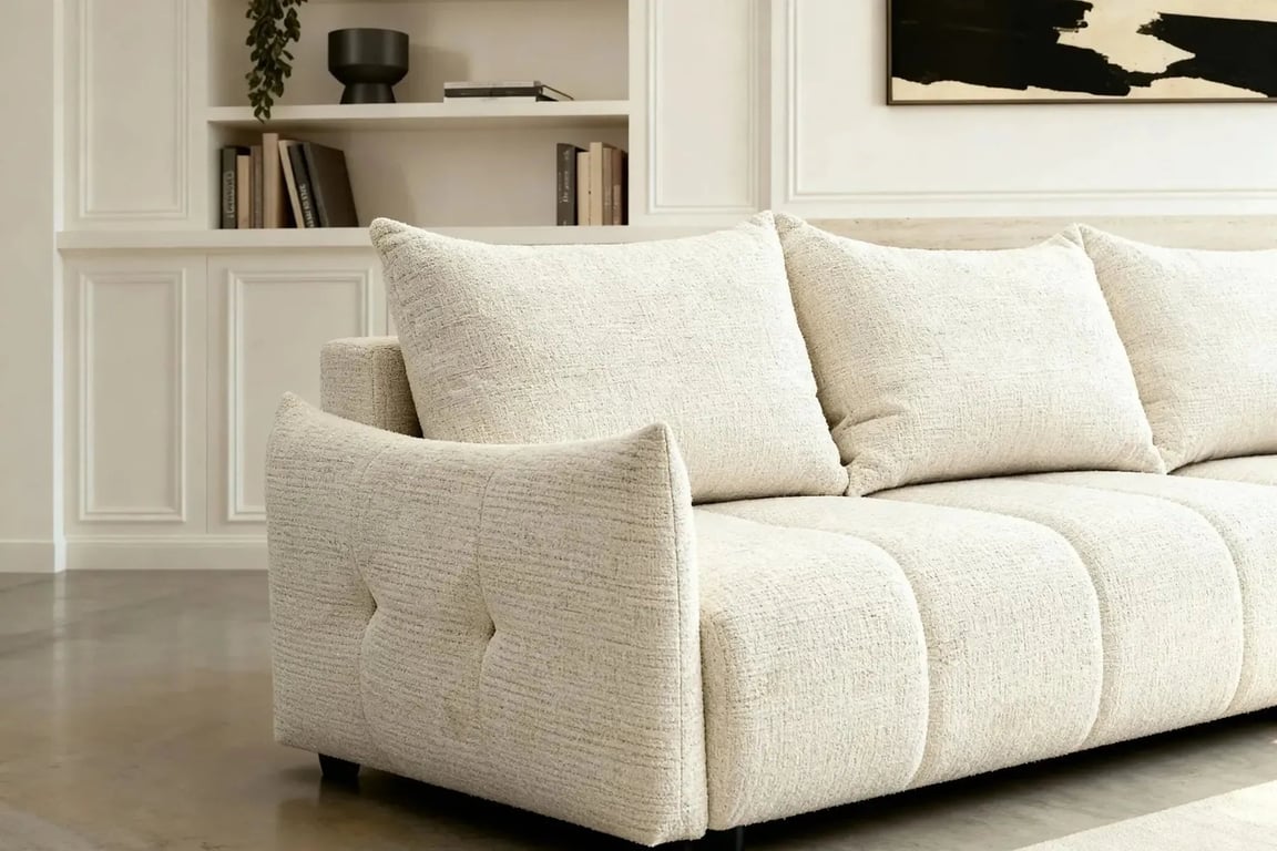 Celine - Canapé d'angle convertible 4 places chenille beige - Vue supplémentaire 3