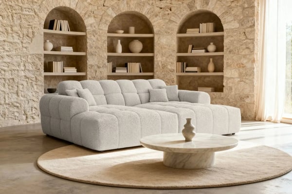 Alexia - Canapé XL 3 places tissu bouclette beige