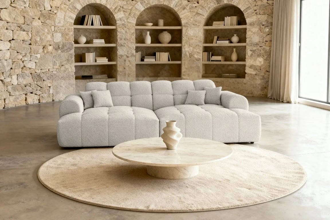 Alexia - Canapé XL 3 places tissu bouclette beige - Vue supplémentaire 1