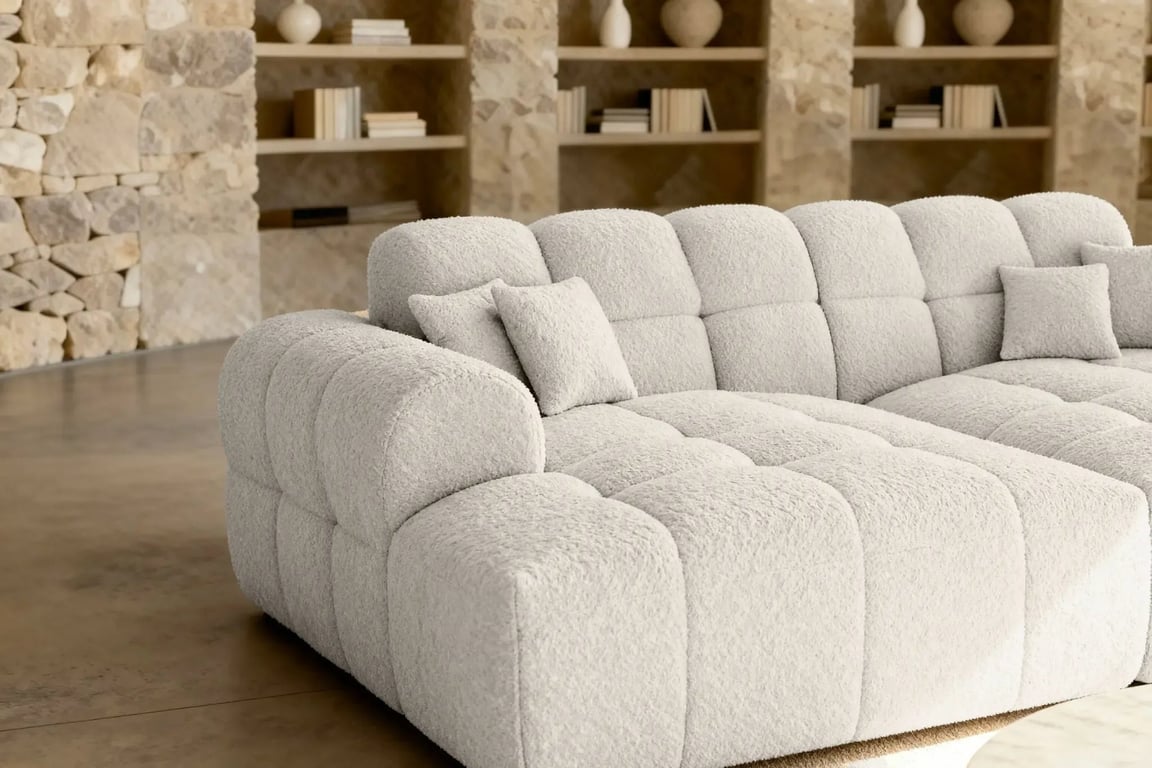 Alexia - Canapé XL 3 places tissu bouclette beige - Vue supplémentaire 2