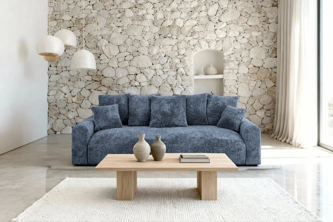 Oli - Canapé convertible 3 places chenille bleu - Vue supplémentaire 1