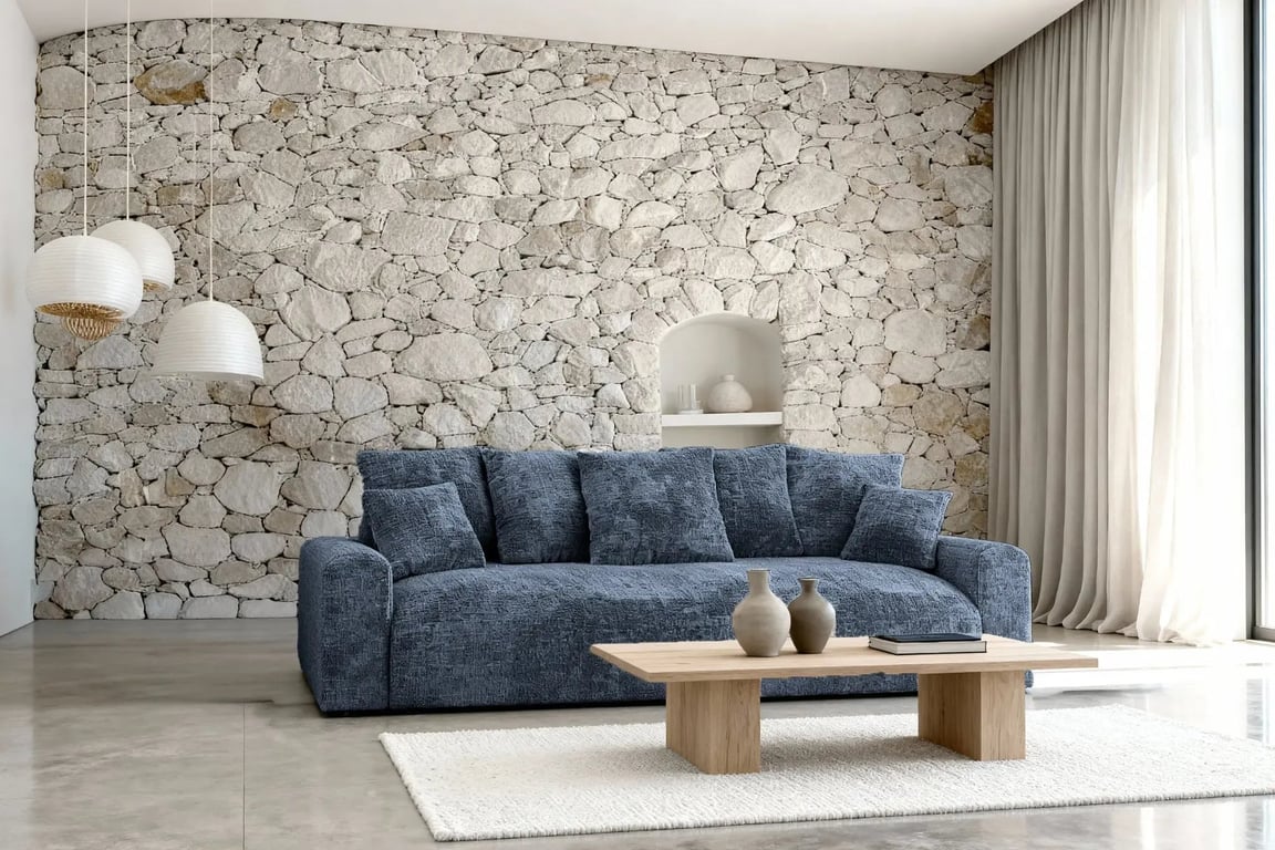 Oli - Canapé convertible 3 places chenille bleu - Vue supplémentaire 2