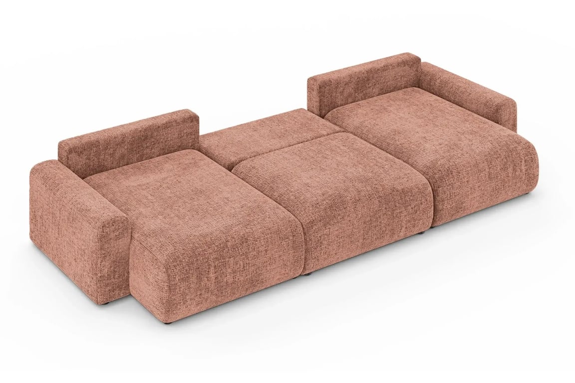 Oli - Canapé panoramique convertible 5 places chenille rouge - Vue supplémentaire 3