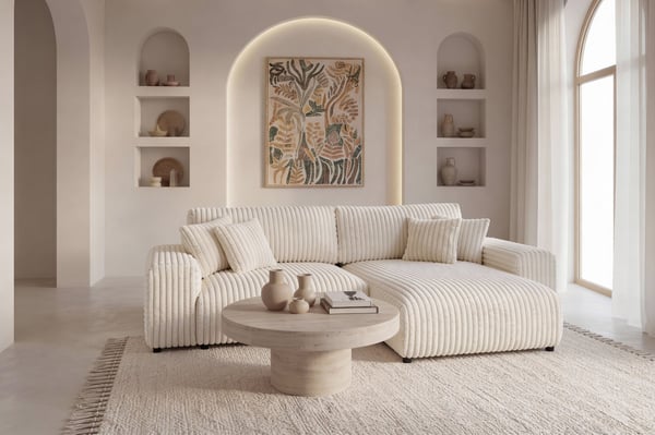 Caisa - Canapé d'angle convertible 4 places velours côtelé beige