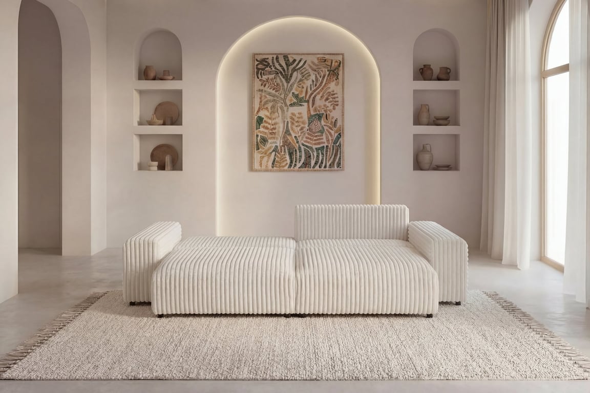 Caisa - Canapé d'angle convertible 4 places velours côtelé beige - Vue supplémentaire 3