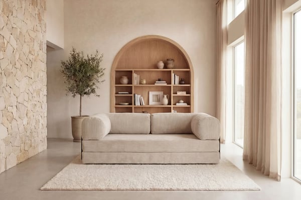 Cosima - Canapé convertible 3 places velours côtelé beige