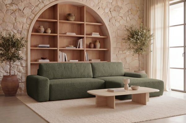Ivy - Canapé d'angle convertible 4 places tissu chiné vert