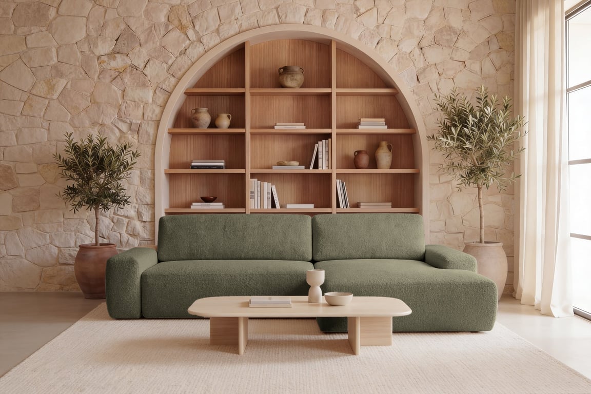 Ivy - Canapé d'angle convertible 4 places tissu chiné vert - Vue supplémentaire 1