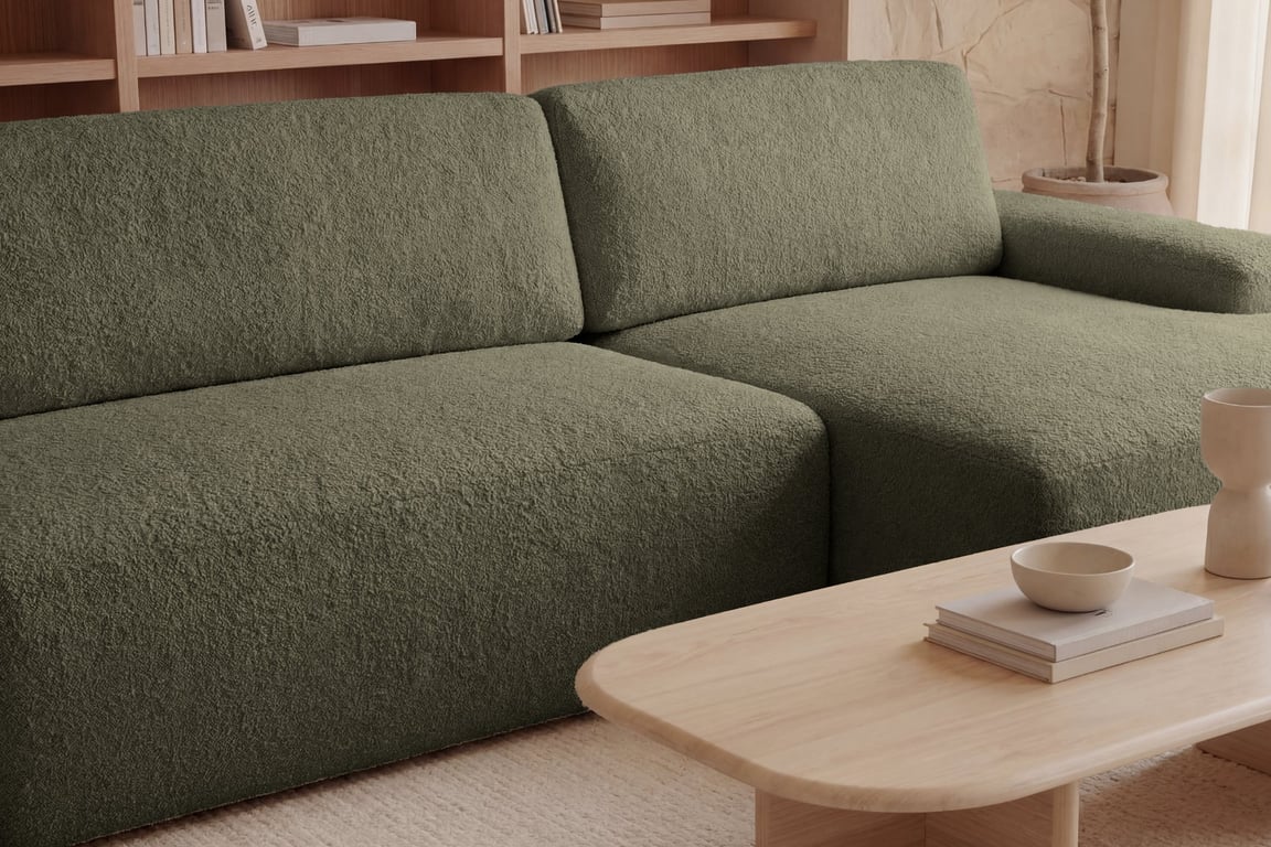 Ivy - Canapé d'angle convertible 4 places tissu chiné vert - Vue supplémentaire 2
