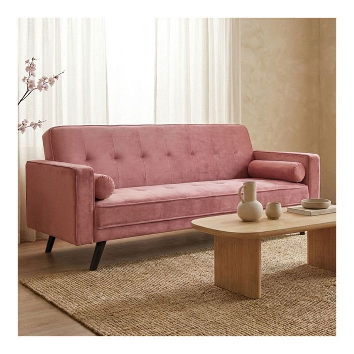 Canapé Convertible 3 Places Scandinave 'navya' Rose - Paris Prix