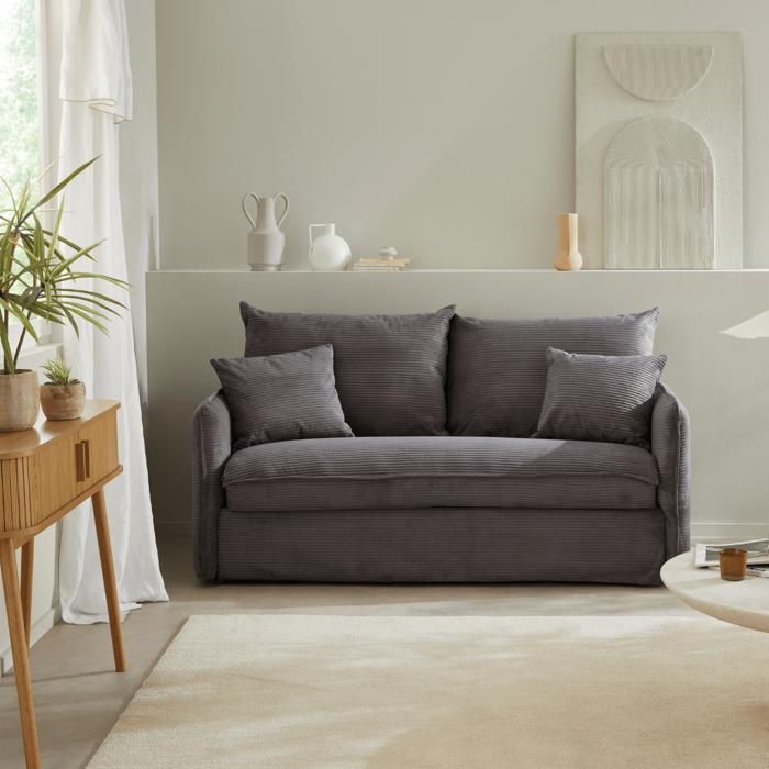 Produit similaire: Canapé convertible 3 places en tissu velours côtelé L185 cm - 185 cm X 104 cm X 90 cm - MIKA - Gris anthracite