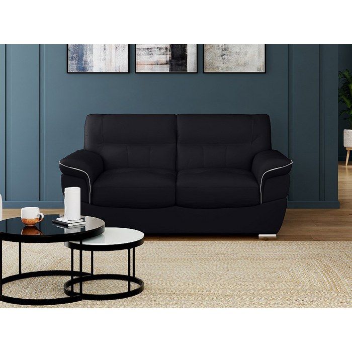 Canapé 2 places en cuir - VENTE-UNIQUE - THIBAULT - Noir - Design contemporain