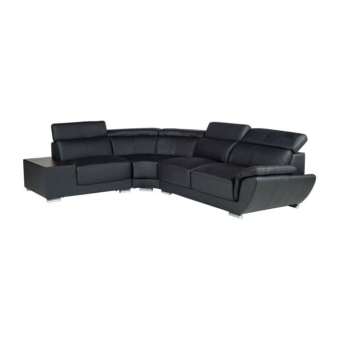 Nahia - Canapé d'angle fixe 5 places cuir noir - Vue supplémentaire 2