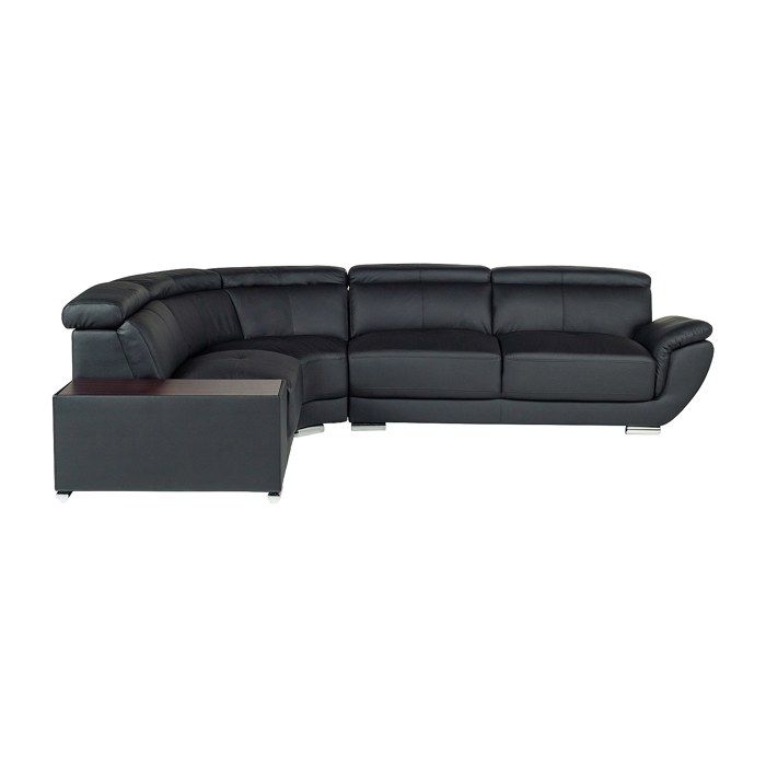 Nahia - Canapé d'angle fixe 5 places cuir noir - Vue supplémentaire 3