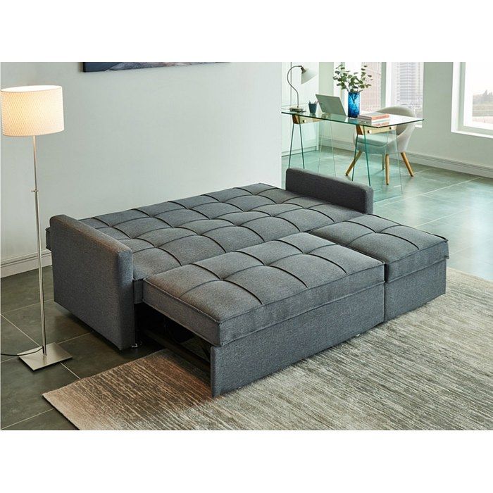 Canapé convertible en tissu CANETTI - VENTE-UNIQUE - 3 places - Gris - Couchage king size - Vue supplémentaire 3